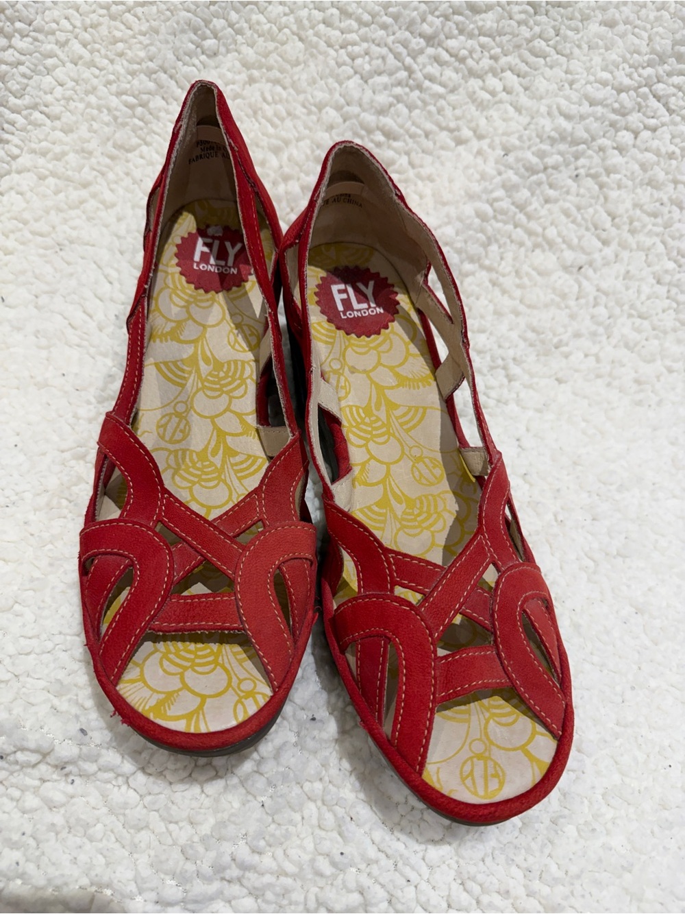 FLY London Shoes Red Nubuck Open Toe Wedge Sandal US 10 EU41 EUC